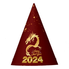 Happy New Year 2024 Golden Chinese Dragon Red Partyhütchen
