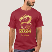 Happy New Year 2024 Golden Chinese Dragon Red T-Shirt (Vorderseite)