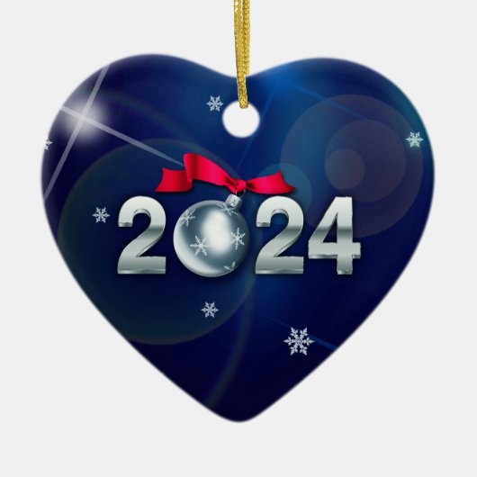 Happy New Year 2024 Herzform Custom Keramik Ornament (Vorne)