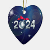 Happy New Year 2024 Herzform Custom Keramik Ornament (Links)