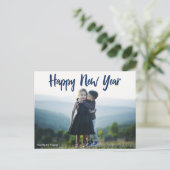 Happy New Year 2024 Modern Blue Typografy Foto Postkarte (Stehend Vorderseite)