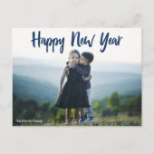 Happy New Year 2024 Modern Blue Typografy Foto Postkarte (Vorderseite)