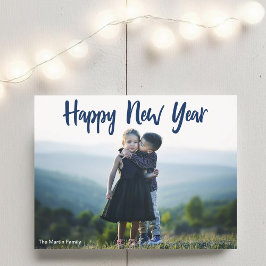 Happy New Year 2024 Modern Blue Typografy Foto Postkarte