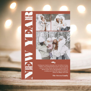 Happy New Year 2024 moderne festliche 3 Fotos boho Feiertagskarte