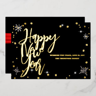 Happy New Year 2024 Retro Red Ribbon Folien Feiertagskarte