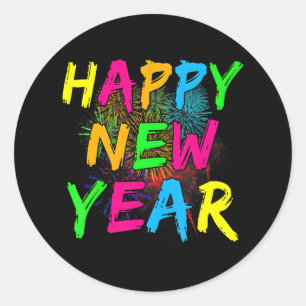 Happy New Year 2024 Silvester Party Countdown Runder Aufkleber