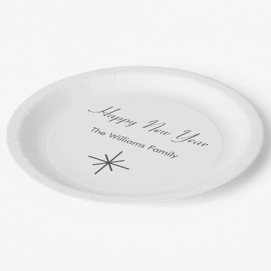 Happy New Year 2024 Simple Snowflake Pappteller (Schrägansicht)