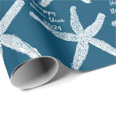 Happy New Year 2024 Starfish Ocean Blue Trendy Geschenkpapier (Rolleneckpunkt)