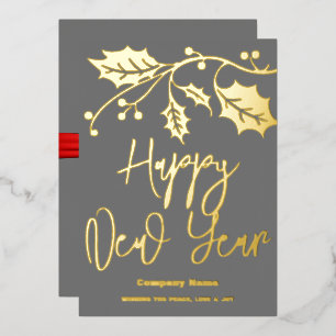 Happy New Year 2024 Unternehmen, rotes Band Folien Feiertagskarte