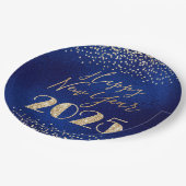 Happy New Year 2025 Blue and Gold Glitzer Diamonds Pappteller (Schrägansicht)