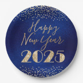Happy New Year 2025 Blue and Gold Glitzer Diamonds Pappteller (Vorderseite)