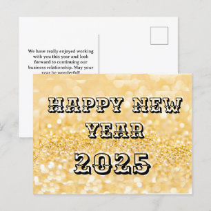 Happy New Year 2025 Chic Custom Gold Business Feiertagspostkarte
