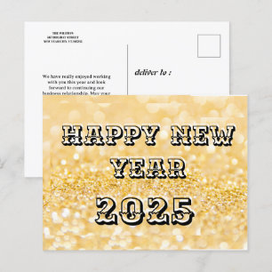 Happy New Year 2025 Chic Custom Gold Business Feiertagspostkarte