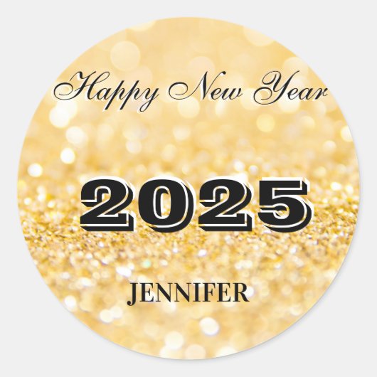 Happy New Year 2025 Chic Custom Gold Business Runder Aufkleber (Vorderseite)