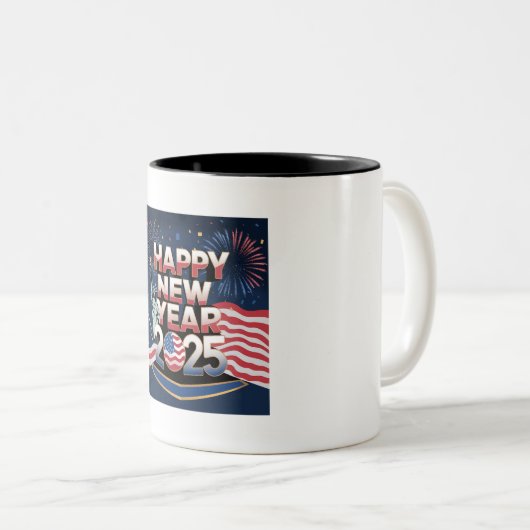 Happy New Year 2025 Design - Modern und festlich. Zweifarbige Tasse (VorderseiteRechts)