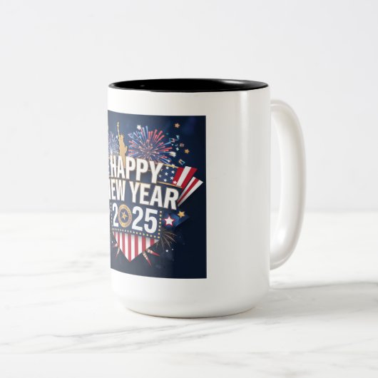Happy New Year 2025 Design - Vibrant und festlich. Zweifarbige Tasse (VorderseiteRechts)