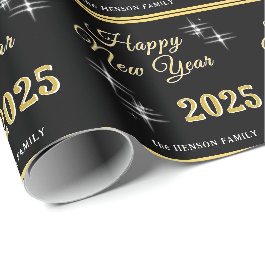 Happy New Year 2025 Elegante Glitzern Geschenkpapier (Rolleneckpunkt)