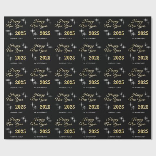 Happy New Year 2025 Elegante Glitzern Geschenkpapier (Flach)