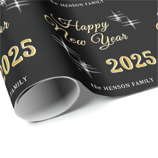 Happy New Year 2025 Elegante Glitzern Geschenkpapier (Rolleneckpunkt)