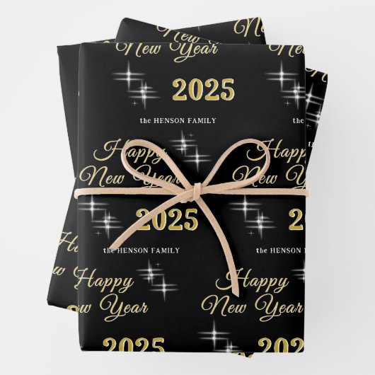 Happy New Year 2025 Elegante Glitzern Geschenkpapier Set (Beispiel)