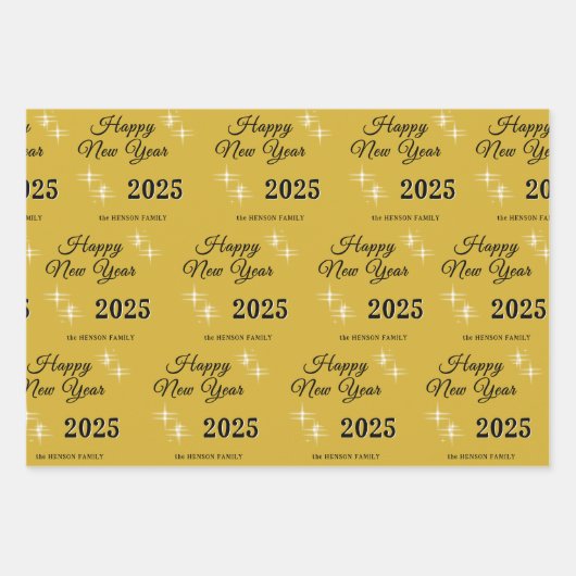 Happy New Year 2025 Elegante Glitzern Geschenkpapier Set (Vorderseite 3)