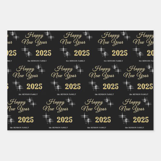 Happy New Year 2025 Elegante Glitzern Geschenkpapier Set (Vorderseite 2)