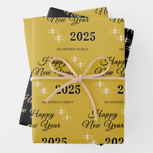 Happy New Year 2025 Elegante Glitzern Geschenkpapier Set (Beispiel)