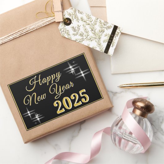 Happy New Year 2025 Elegante Glitzern Rechteckiger Aufkleber (Schenken)