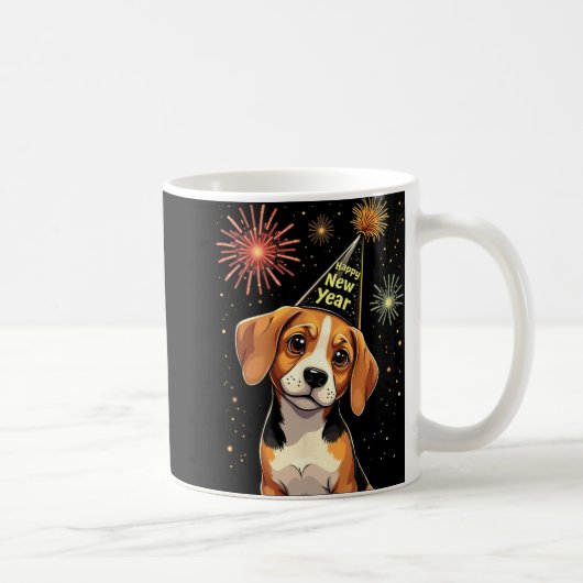 Happy New Year 2025 Eve Firework Dog Funny Beagle Kaffeetasse (Rechts)