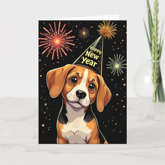 Happy New Year 2025 Eve Firework Dog Funny Beagle Karte (Vorderseite)