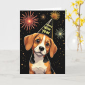 Happy New Year 2025 Eve Firework Dog Funny Beagle Karte (Gelbe Blume)