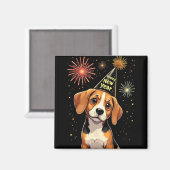 Happy New Year 2025 Eve Firework Dog Funny Beagle Magnet (Vorderseite/Rückseite)