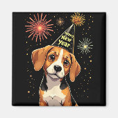 Happy New Year 2025 Eve Firework Dog Funny Beagle Magnet (Vorne)