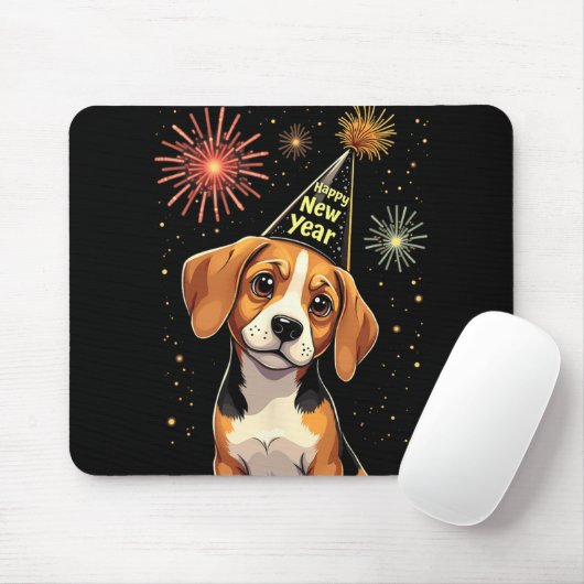 Happy New Year 2025 Eve Firework Dog Funny Beagle Mousepad (Mit Mouse)