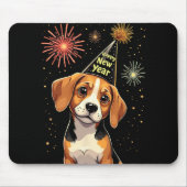 Happy New Year 2025 Eve Firework Dog Funny Beagle Mousepad (Vorne)