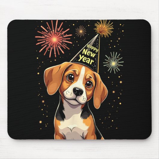 Happy New Year 2025 Eve Firework Dog Funny Beagle Mousepad (Vorne)