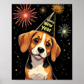 Happy New Year 2025 Eve Firework Dog Funny Beagle Poster (Vorne)