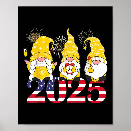 Happy New Year 2025 Eve Party Gnomes Fireworks Hel Poster (Vorne)