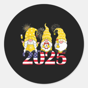 Happy New Year 2025 Eve Party Gnomes Fireworks Hel Runder Aufkleber