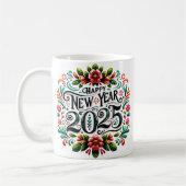 "Happy New Year 2025" farbenfrohe mexikanische Fie Kaffeetasse (Links)