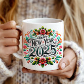 "Happy New Year 2025" farbenfrohe mexikanische Fie Kaffeetasse