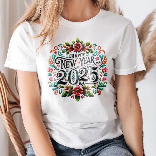"Happy New Year 2025" farbenfrohe mexikanische Fie T-Shirt