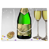 Happy New Year 2025 Flasche Sparkling Wein Große Geschenktüte (Vorderseite)