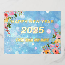 Happy New Year 2025 Foil Holiday Postcard
