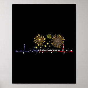 Happy New Year 2025 Heartbeat Flag American Xmas F Poster