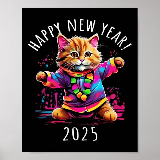 Happy New Year 2025 Party Dancing Cat Design Poster (Vorne)