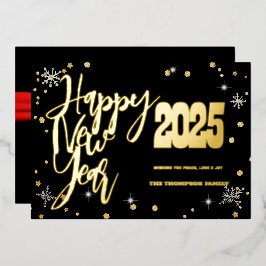 Happy New Year 2025 Retro Red Ribbon Folien Feiertagskarte
