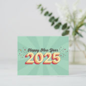 Happy New Year 2025 Retro-Stil Typografie Postkarte (Stehend Vorderseite)