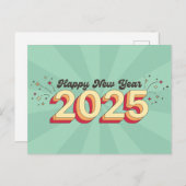 Happy New Year 2025 Retro-Stil Typografie Postkarte (Vorne/Hinten)
