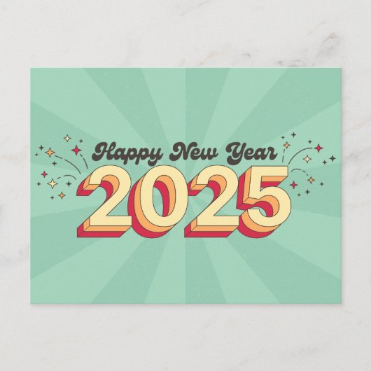Happy New Year 2025 Retro-Stil Typografie Postkarte (Vorderseite)